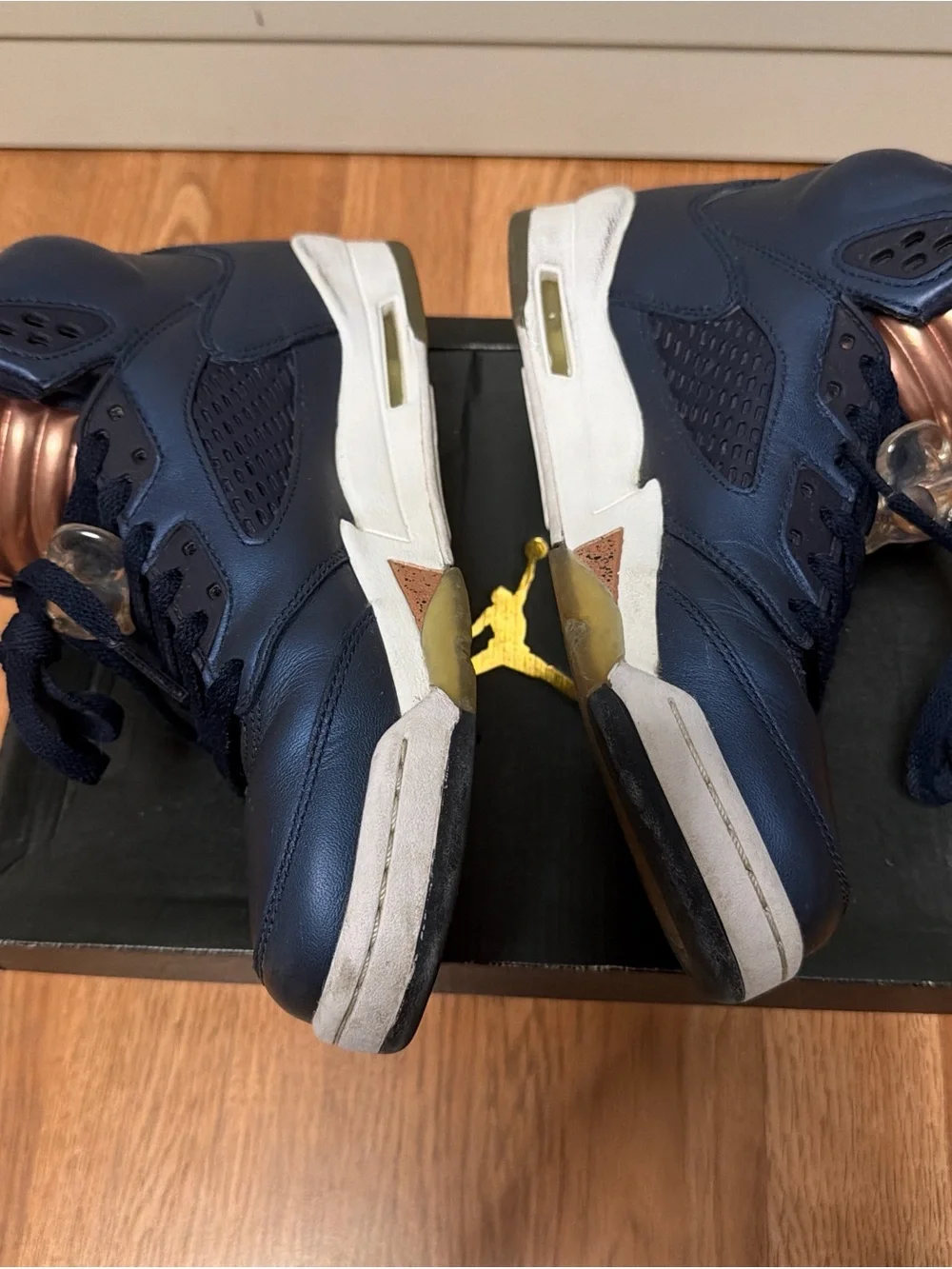 Jordan High-Top Sneakers in Navy & Bronze Metallic